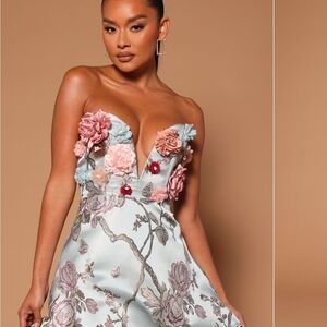 Fashion Nova Pink and Blue Strapless Dress